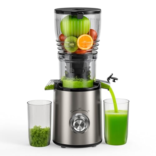 Entsafter Slow Juicer, Entsafter für Gemüse und Obst, Juicer Machine 148 mm Öffnung und Größere Fütterungsröhre, 2 L Füllvolumen Elektrisch Saftpresse Masticating, Leicht zu Reinigender, mit 2 Tassen von Linterngo