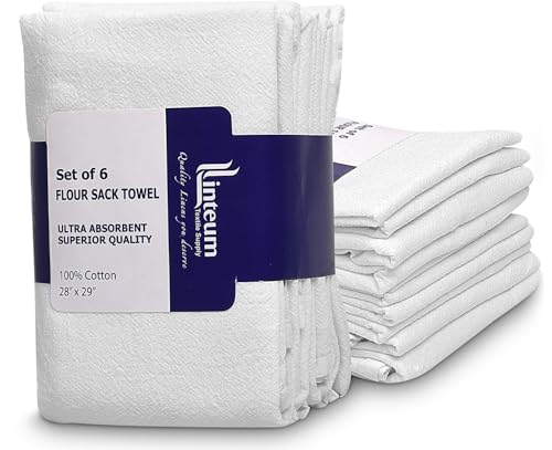 Linteum Textile Classic White Mehlsack Küche Geschirrtücher 100% Baumwolle Geschirrtücher saugfähiges und langlebiges Material 6 Stück – 71,1 x 73,7 cm von Linteum Textile Supply