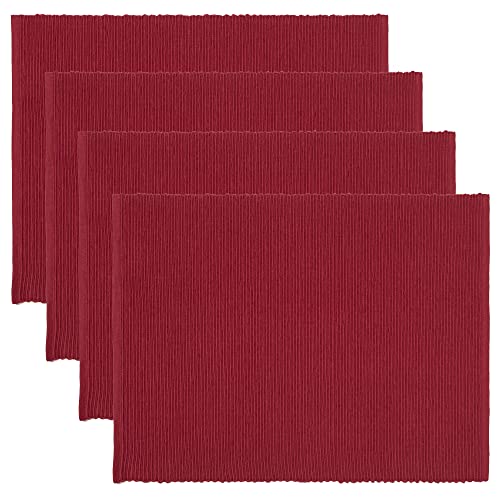 LINUM Uni 4-er Pack Tischsets für Esstisch 35x46 cm, 100% Gerippte Baumwolle, Maschinenwaschbar, Rot von LINUM