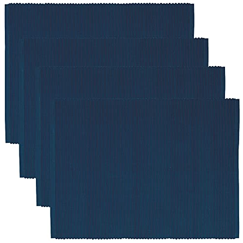 LINUM Uni 4-er Pack Tischsets für Esstisch 35x46 cm, 100% Gerippte Baumwolle, Maschinenwaschbar, Indigoblau von LINUM