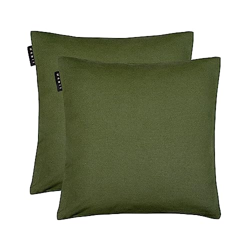 Linum Annabell Elegant Kissenhülle 40x40 cm 2er-Pack, 100% Baumwolle, Maschinenwaschbar, Dunkel Olivgrün von Linum