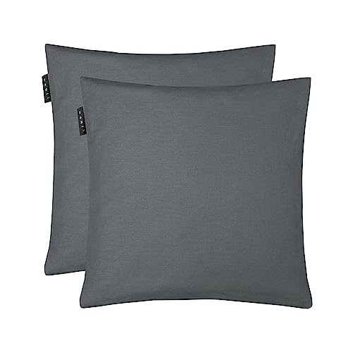 Linum Annabell Elegant Kissenhülle 40x40 cm 2er-Pack, 100% Baumwolle, Maschinenwaschbar, Granitgrau von Linum