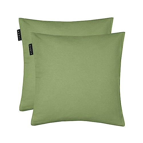 LINUM Annabell Elegant Kissenhülle 40x40 cm 2er-Pack, 100% Baumwolle, Maschinenwaschbar, Moosgrün von LINUM