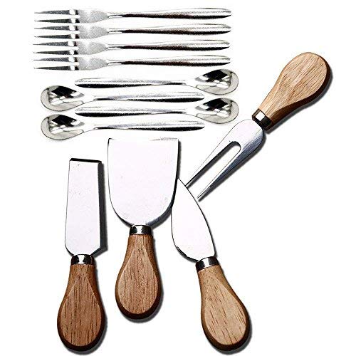 [12/PACK] 4 PCS SET KÄSE MESSER MIT HOLZ GRIFF Edelstahl Käsehobel Käseschneider & 4 PSC Fruit Gabel & 4 PSC Kaffee Löffel von Linwnil