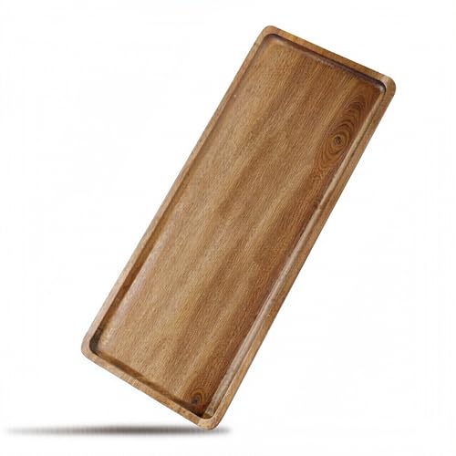 Servierplatten und Tabletts aus natürlichem Akazienholz mit Rand, rechteckig, verhindert Verrutschen und Verschütten von Lebensmitteln (Holztabletts x 1 Stück) von Linwnil