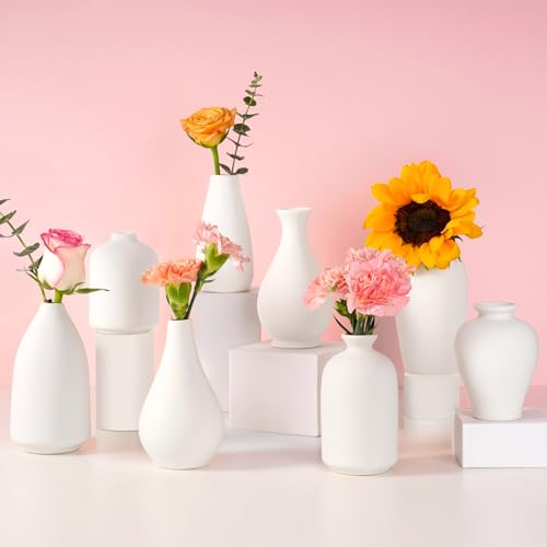 Keramikvase, weiße Keramikvase, Moderne Mini-Knospenvase in Großpackung für Tafelaufsätze, kleine weiße Vase für Blumen, Pampasgras, Hochzeit, Zuhause, 8 Stück von Linyona