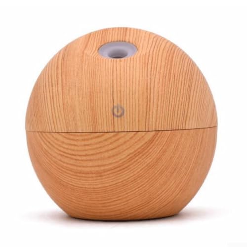 130 ml USB-Aromatherapie-Luftbefeuchter mit Diffusor für ätherische Öle und mehrfarbige LED-Leuchten für die Luftzirkulation im Auto und Zuhause (helle Holzmaserung) von Lioaeust