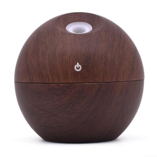 130 ml USB-Aromatherapie-Luftbefeuchter mit Diffusor für ätherische Öle und mehrfarbige LED-Leuchten für die Luftzufuhr im Auto und Zuhause (dunkle Holzmaserung) von Lioaeust