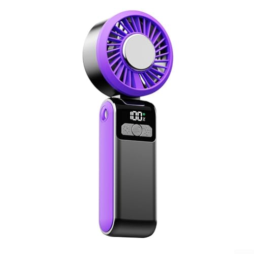 2400 mAh Hand-Kühlventilator USB wiederaufladbar Digitalanzeige mit 100 Geschwindigkeiten Kaltluft einstellbar für Büro und Outdoor-Aktivitäten (lila) von Lioaeust