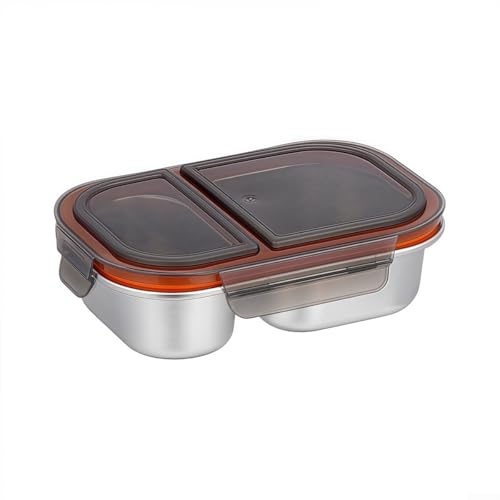Auslaufsichere Lunchbox aus Edelstahl mit zwei Fächern, zum Trennen von Snacks und Obst, leicht zu reinigen und zu gestalten (Braun) von Lioaeust