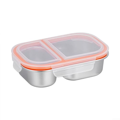 Auslaufsichere Lunchbox aus Edelstahl mit zwei Fächern, zum Trennen von Snacks und Obst, leicht zu reinigen und zu gestalten (weiß) von Lioaeust
