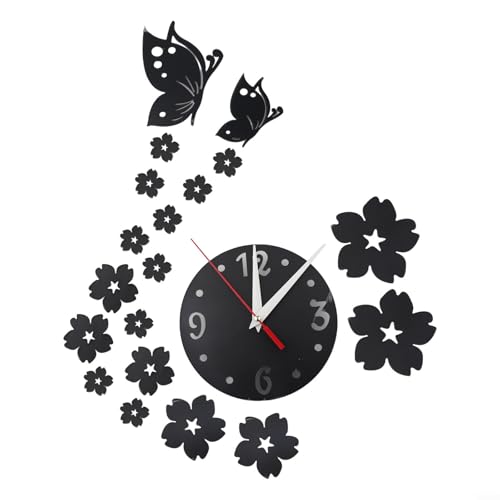 Chic Acryl Aufkleber Quarz Wanduhr für moderne Dekoration im Wohnzimmer oder Schlafzimmer (schwarz) von Lioaeust