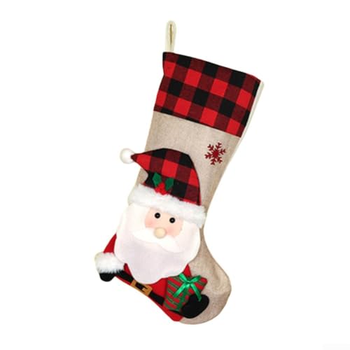 Holiday 19 Inch Christmas Stocking with Plaid Pattern and Plush Snowman, Deer, Santa, and Penguin for Seasonal Decorations (Santa Claus) von Lioaeust