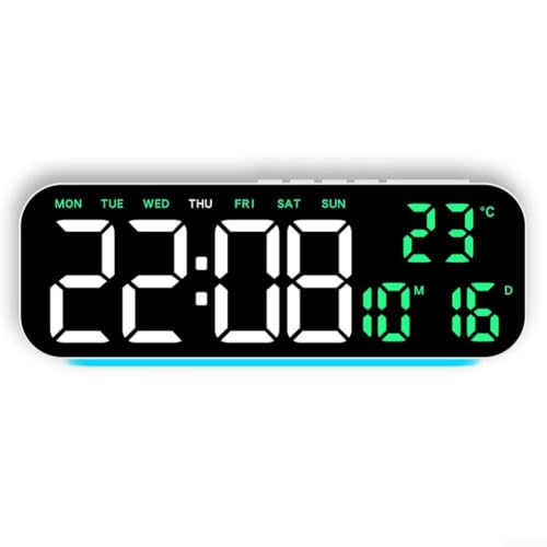LED Digital Wanduhr mit Alarm, Anzeige von Uhrzeit, Datum, Tag Temperatur, einstellbare Helligkeit für klare Sicht in jedem Raum (F) von Lioaeust