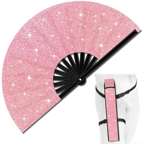 Leichter Glitzer-Ventilator mit praktischem Holster für Festivals, Tanzveranstaltungen, Veranstaltungen im Freien und Partys, tragbarer Ventilator mit Wärmeentlastung (rosa Glitzer-Fan) von Lioaeust