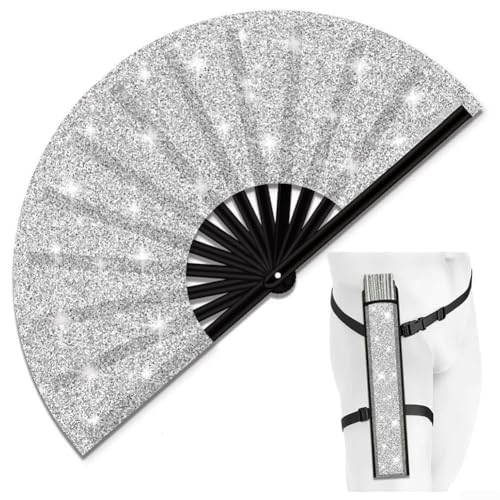 Leichter Glitzer-Ventilator mit praktischem Holster für Festivals, Tanzveranstaltungen, Veranstaltungen im Freien und Partys, tragbarer Ventilator mit Wärmeentlastung (silberfarbener Glitzer-Fan) von Lioaeust