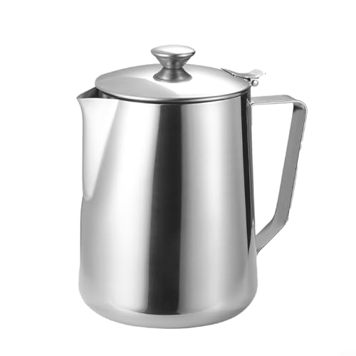 Milchaufschäumkrug, 350–2000 ml, Milchkännchen mit Deckel, Kaffeekessel, Milchaufschäumkrug, Krug, Edelstahl, Espressotasse für Café, Bar (1000 ml) von Lioaeust