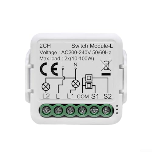 Relaisschalter-Modul, intelligentes Lichtschalter-Modul für Tuya für ZigBee-Relaisschalter-Modul, kein Neutralleiter erforderlich für Zuhause (2-Gang) von Lioaeust