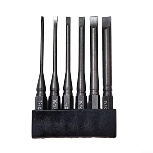 Schraubendreher-Bits für Schlagschrauber, Schlitz, SL2, SL2, 5, SL3, SL4, SL5, SL6, verschiedene Längen, 50 mm, 75 mm, 100 mm, 150 mm, kompatibel mit Akku-Treibern (75 mm), 6 Stück von Lioaeust