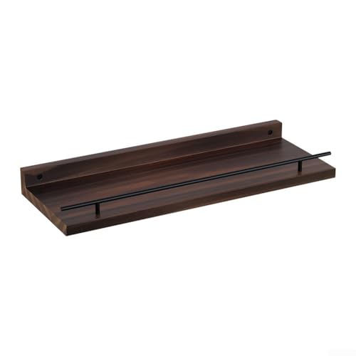 Stilvolles und sicheres Wandregal aus Holz mit Leitplanke zum Organisieren und Präsentieren von Gegenständen (dunkelbraun) von Lioaeust