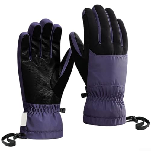 Touchscreen-Fahrradhandschuhe für winddichten und kältefesten Schutz mit wasserdichtem integriertem Design und durchstoßfester Schaffell-Handfläche (S lila schwarz) von Lioaeust