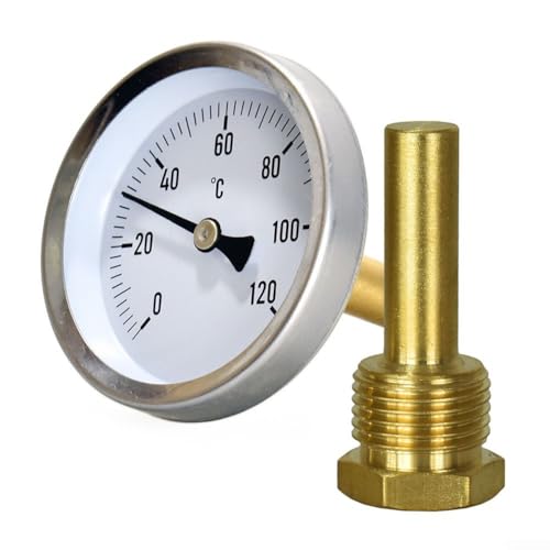 Wassertemperaturmessgerät Bimetall Thermometer, Thermometer mit Kupfermantel 1/5.1 cm Axialer Schraubpuffer Kesselheizung 0-120°C von Lioaeust