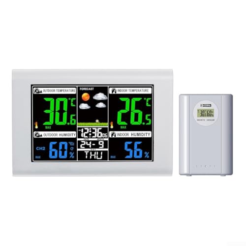 Wetterstation mit kabellosem Außensensor zur Überwachung von Temperatur, Luftfeuchtigkeit, Luftdruck und genaue Vorhersage mit Alarm von Lioaeust