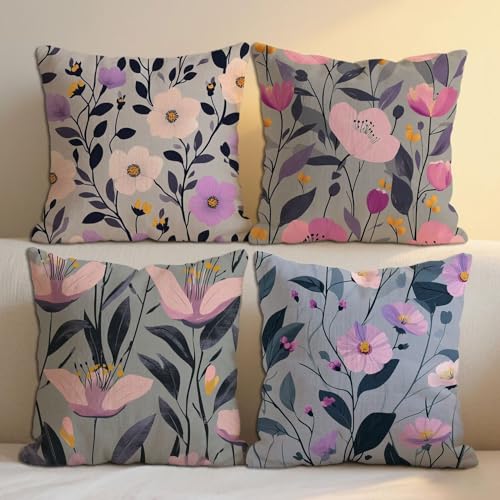Kissenbezüge Lila Kissenbezug Blumen Kissenhüllen 75x75 cm Leinen Deko Kissen 4er Set Quadrat Sofakisse Dekokissen Beidseitig Bedruckt Muster für Deko Wohnzimmer Zimmer, Geschenke für Frauen b-1435 Kissenbezüge Lila Kissenbezug Blumen Kissenhüllen 75x75 cm Leinen Deko Kissen 4er Set Quadrat Sofakisse Dekokissen Beidseitig Bedruckt Muster für Deko Wohnzimmer Zimmer, Geschenke für Frauen b-1435 von Lioauanh