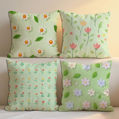 Kissenbezug 100x100 cm Grün Kissenbezüge Einfach Sofakisse 4er Set Kissenbezug Leinen Couch Kissen Aesthetic Kopfkissenbezug mit Reiß Verschluss für Frühling Sommer Gartenmöbel Deko Geschenke b-1017 von Lioauanh