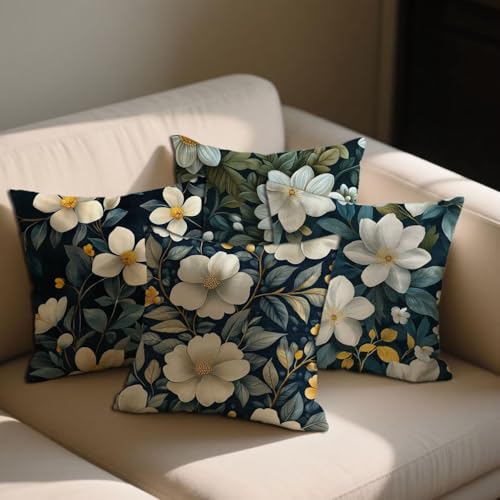 Kissenbezug 40x40 cm Dunkelblau Kissenbezüge Blumen Sofakisse 4er Set Kissenbezug Samt Couch Kissen Aesthetic Kopfkissenbezug mit Reiß Verschluss für Frühling Sommer Gartenmöbel Deko Geschenke b-1089 von Lioauanh