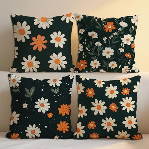 Outdoor Kissen Dunkelblau Kissenbezugen 30x30 cm Balkon Deko Wasserfest Leinen Kissenbezüge 4er Set Sofakissen Blumen Outdoorkissen Beidseitig Bedruckt Muster für Garten Patio Terrasse Dekor b-1090 von Lioauanh