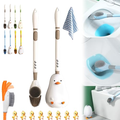 Diving Duck Toilet Brush and Holder Set, Soft and Cute Toilet Bowl Brush, 360° Round Silicone Scrubbers Brush Head Toilet Brush, Multi-Function Long Handled Wall Mounted Toilet Brush (White-B) von Liocwocne