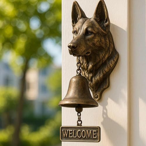 Liocwocne Waldesraus Willkommensglocke füR Deutschen SchäFerhund (mit Befestigungsschrauben), Einzigartige Tier-TüRklingel, Outdoor-Dekoration, Eschenk füR Hundeliebhaber(I) von Liocwocne
