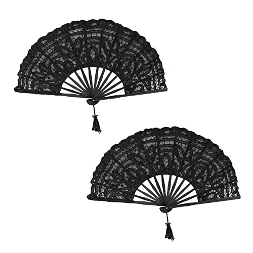 Lioggyet 2X Handgemachte Baumwollspitze Klappbar Handventilator Fuer Brauthochzeit Dekoration (Schwarz) von Lioggyet
