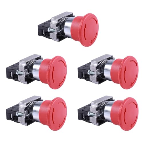 Lioggyet 5 Stück 22 mm NC Not-Stopp-Schalter mit rotem Pilz NC 600 V 10 A ZB2-BE102C XB2-BS542X1 von Lioggyet