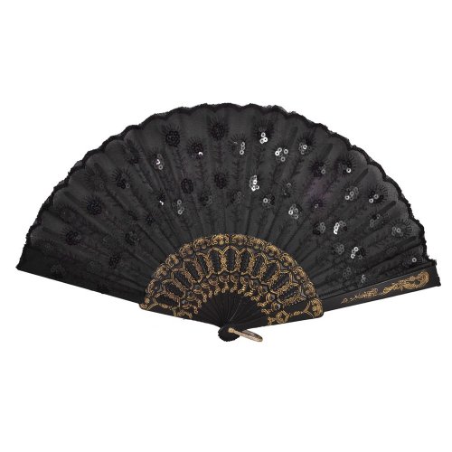 Lioggyet Faltbarer Fächer, Design mit Blumenstickerei, aus Kunststoff, Schwarz von Lioggyet