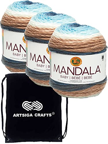 Lion Brand Strickgarn Mandala Baby Wishing Well 3 Knäuel Factory Pack (gleiche Farbstofflose) 526-204 Bündel mit 1 Artsiga Crafts Projekttasche von Lion Brand Yarn