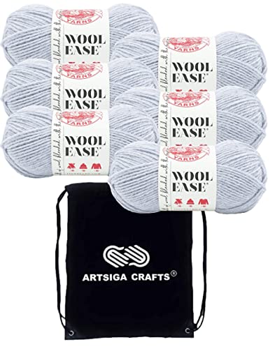 Lion Brand Wool Ease Icicle 620-006 (6 Knäuel – gleiche Farbstofflose) Kammgarn Medium #4 Acryl, Wollgarn zum Häkeln und Stricken, mit Projekttasche von Lion Brand Yarn