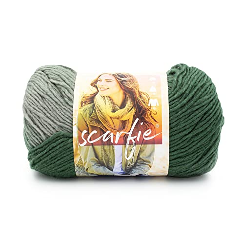 Lion Brand Yarn Scarfie Garn zum Stricken und Häkeln, immergrün/perlgrau, 1er Pack von Lion Brand