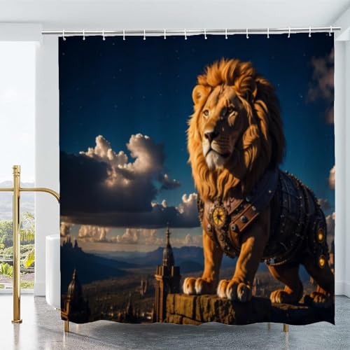 Lion Duschvorhang 120 x 200, Wasserdicht Waschbar Anti-Schimmel Polyester Duschvorhänge Steampunk Shower Curtain Badvorhänge mit Ringe für Badezimmer von Lion