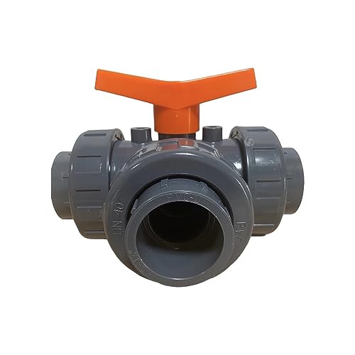 PVC 3-Wege Kugelhahn T-Bohrung 50 mm | Sanitär Pool Teich | Anschluss 3 x 50 mm von LionFlex