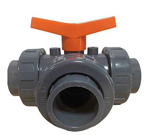 PVC 3-Wege Kugelhahn T-Bohrung 40 mm | Sanitär Pool Teich | Anschluss 3 x 40 mm von LionFlex
