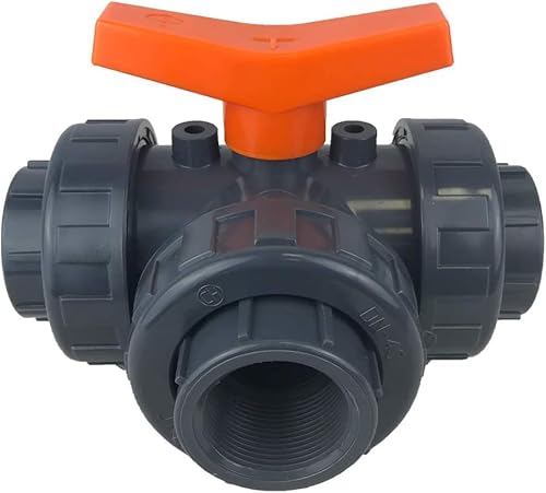 PVC 3-Wege Kugelhahn T-Bohrung DN 20 mm - DN 63 mm + DN 1 1/2" Innengewinde | Sanitär Pool Teich (DN 1 1/2" (IG)) von LionFlex