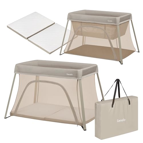 Lionelo Alice 3-in-1 Reisebett Laufgitter von 0 bis 15 kg Schaumstoffmatratze, 2 Höhenstufen, faltbar, klein, leicht, Seiteneinstieg, Reisetasche von Lionelo