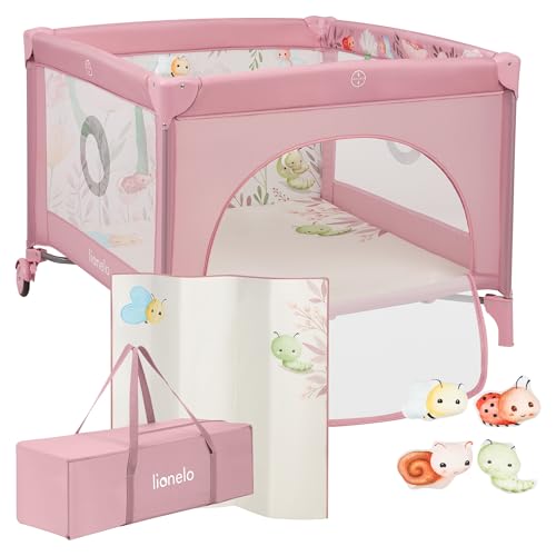 Lionelo Mille Plus 2-in-1 Reisebett und Laufgitter bis 15 kg 0-36 Monate, seitlicher Eingang, 3D-Matratze, 2 Räder mit Bremse für einfaches Zusammenklappen, Tragetasche von Lionelo