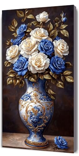 Malen Nach Zahlen Erwachsene Blau Blume, Malen Nach Zahlen Kinder ab 7, DIY Digitales Ölgemälde Set auf Leinwand Mit 3 Bürsten Pinseln und Hochwertig Acrylpigment, für Zuhause Dekor 20x40cm D-301 von Lionhai