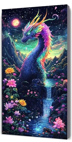 Malen Nach Zahlen Erwachsene Drachen Blume, Malen Nach Zahlen Kinder ab 7, DIY Digitales Ölgemälde Set auf Leinwand Mit 3 Bürsten Pinseln und Hochwertig Acrylpigment, für Zuhause Dekor 30x60cm D-315 von Lionhai