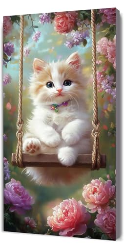 Malen Nach Zahlen Erwachsene Katze Blume, Malen Nach Zahlen Kinder ab 7, DIY Digitales Ölgemälde Set auf Leinwand Mit 3 Bürsten Pinseln und Hochwertig Acrylpigment, für Zuhause Dekor 30x60cm D-349 von Lionhai