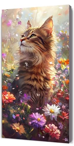 Malen Nach Zahlen Erwachsene Katze Blume, Malen Nach Zahlen Kinder ab 7, DIY Digitales Ölgemälde Set auf Leinwand Mit 3 Bürsten Pinseln und Hochwertig Acrylpigment, für Zuhause Dekor 80x160cm D-347 von Lionhai