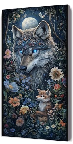 Malen Nach Zahlen Erwachsene Wolf Blume, DIY Handgemalt Malen Nach Zahlen, mit Leinwand Pinseln Acrylpigment, Paint by Numbers Adult Kinde Anfänger, für Geschenke und Home Haus Deko, 70x140cm D-303 von Lionhai
